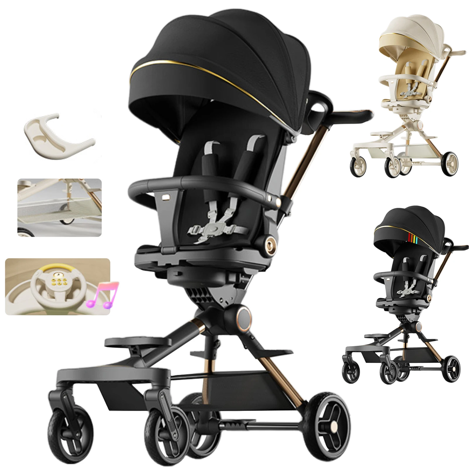 Baby Stroller 3in1 Folding Sitting Lying Universal Baby Stroller Ultra Light Shock Absorption Bidirectional Push Baby Stroller