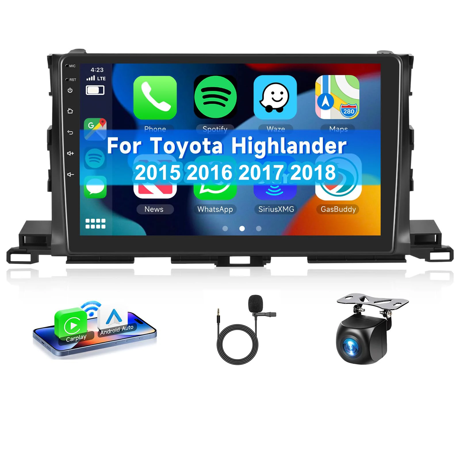 for Highlander 2015 2016 2017 2018 Android Radio TouchScreen Compatible with Wireless Carplay Android Auto,Car Stereo Bluetooth Navigation Multimedia Player GPS WIFI FM Rear Camera