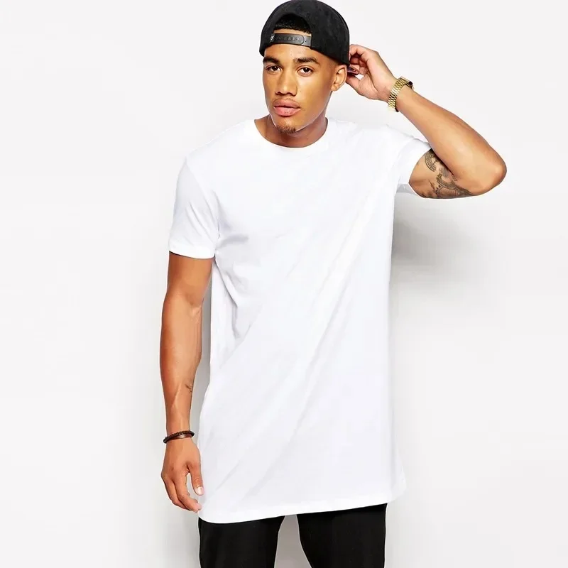 2026 Marken-Herren-Baumwollkleidung Weißes Langes T-Shirt Hip-Hop Herren T-Shirt Extra Lange Länge Herren-Oberteil Tee Langes T-Shirt für Männer
