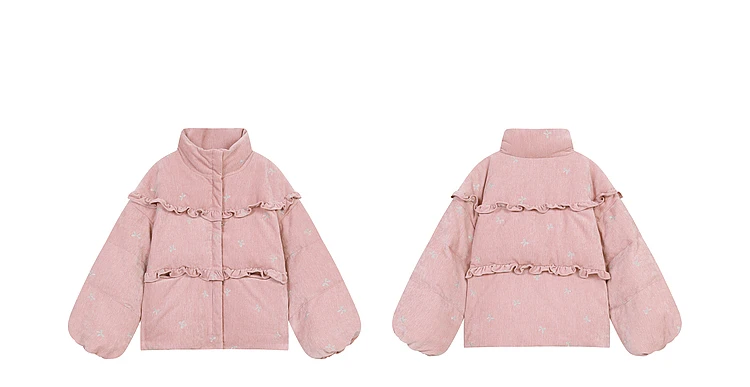 ELFSACK Winter Bow Embroidery Down Jacket for Women, Sweet And Cute Warm Velvet Cloth Thick Warm Coat