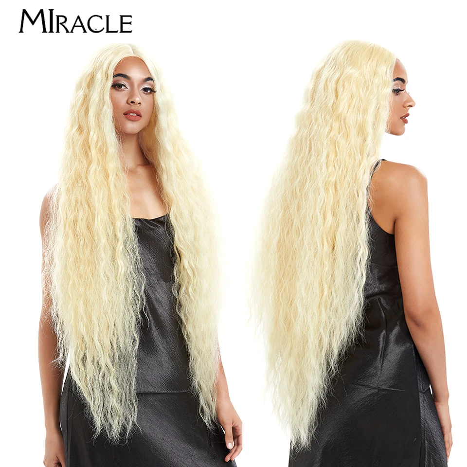 MIRACLE Synthetic Lace Front Wig For Women 40 Inch Water Wave Lace Wig Cosplay Wigs 613 Pink Blonde Wig Super Long Fiber Hair