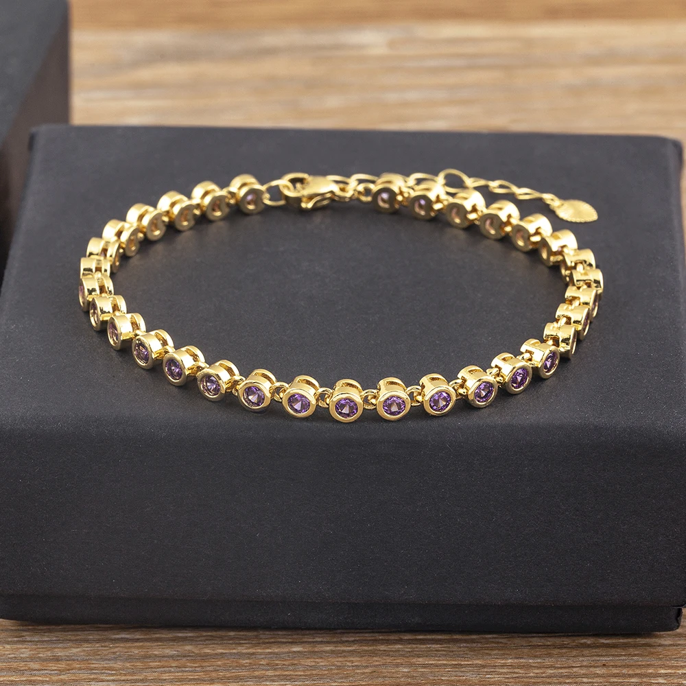 AIBEF Top Quality Cute Elegant Colorful Round Rhinestone Bracelets Women CZ Copper Fashion Crystal Jewelry Temperament Girl Gift