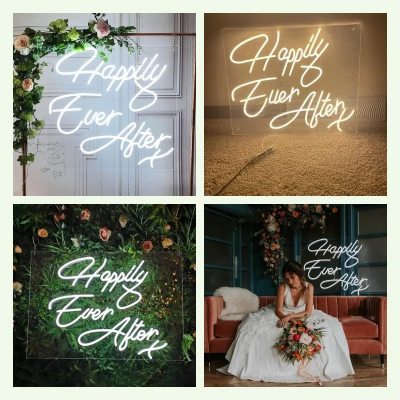 Custom Led Happily Ever After Flexible Neon Light Sign Wedding Decoration Bedroom Home Wall Decor Marriage Party Decorative