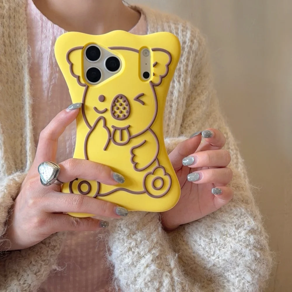 Kawaii 3D Cartoon Koala Yellow Phone Case for iPhone 18 17 Pro 16 Max 14 15 16 17 18 Pro Max Fashion Shockproof Protective Cases