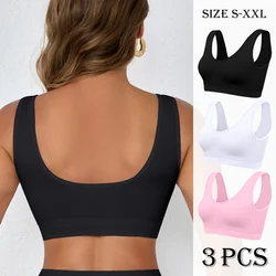 Seamless Ladies Non Padded Camisoles Tanks Crop Top Womens Wide Straps Sports Bra Pack of 3