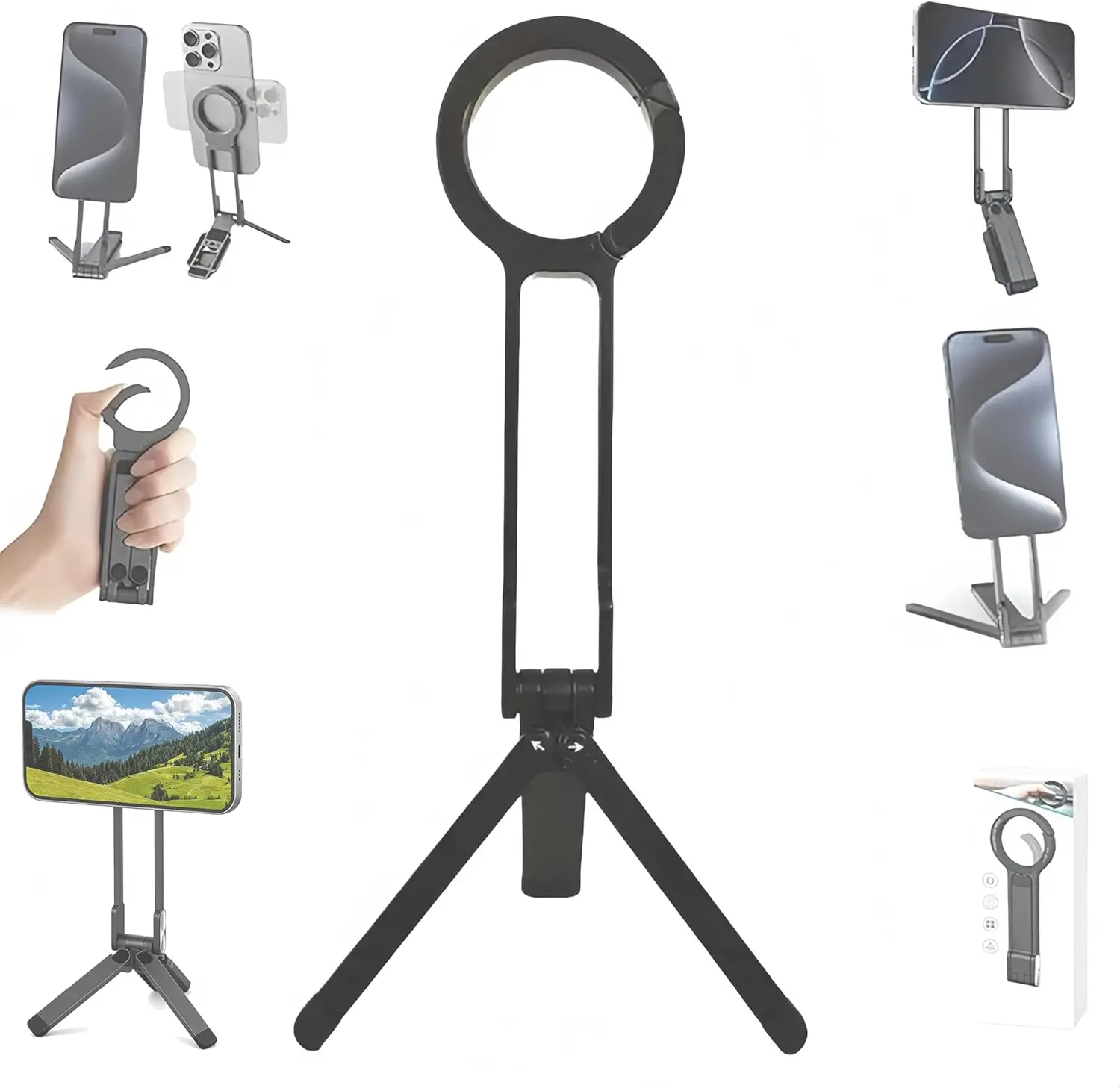 Portable Magnetic Phone Holder Foldable Pocket Tripod Ring Grip Quick Release Desk Stand For iPhone Android Video Record