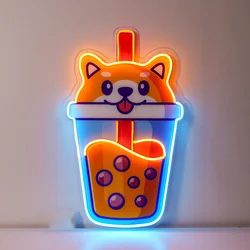 Boba Tea Dog Neon Sign Custom Milk Tea Shop Logo Neon UV Print Dog Neon Acrylic Artwork Coffee Bar Wall Decor Gift