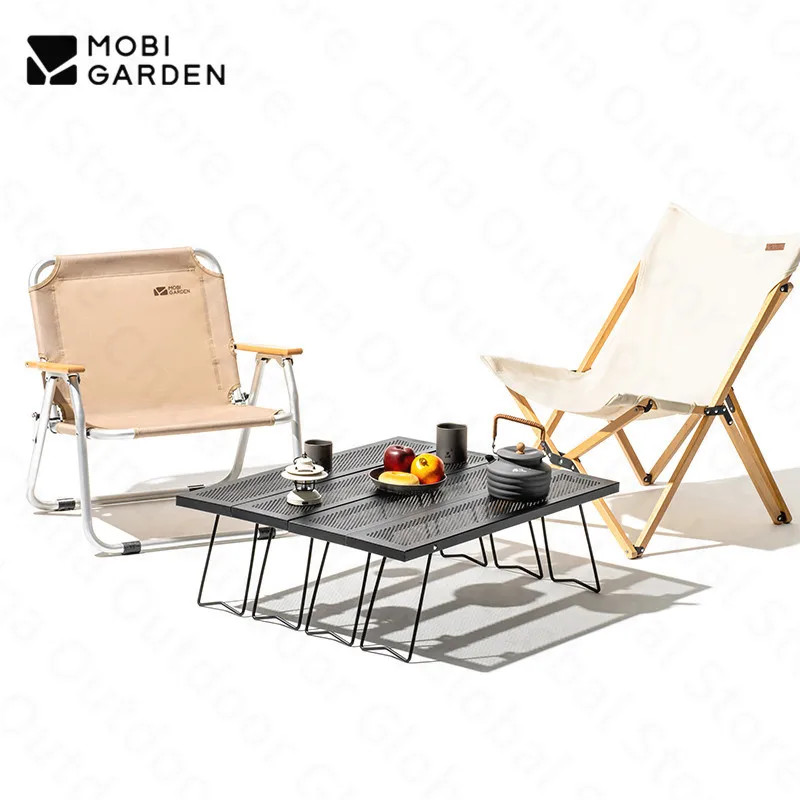 MOBI GARDEN Camping Folding Table Multifunctional Square Stitching Furniture Outdoor Family Gathering Picnic Barbecue Beach Iron