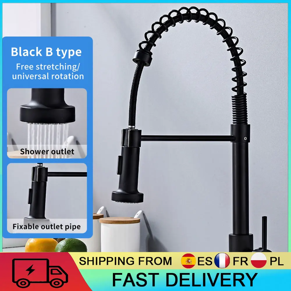 360 °   Robinet de cuisine extractible avec pulvérisateur rotatif, mitigeur eau chaude et froide, 2 modes de pulvérisation, pour évier de cuisine / lavabo de salle de bain