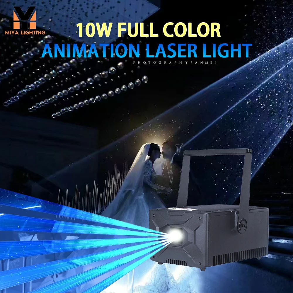 

Wedding Laser Light DMX ILDA RGB Lazer Show Projector 10W Laser Light with Snow Smoke Machine