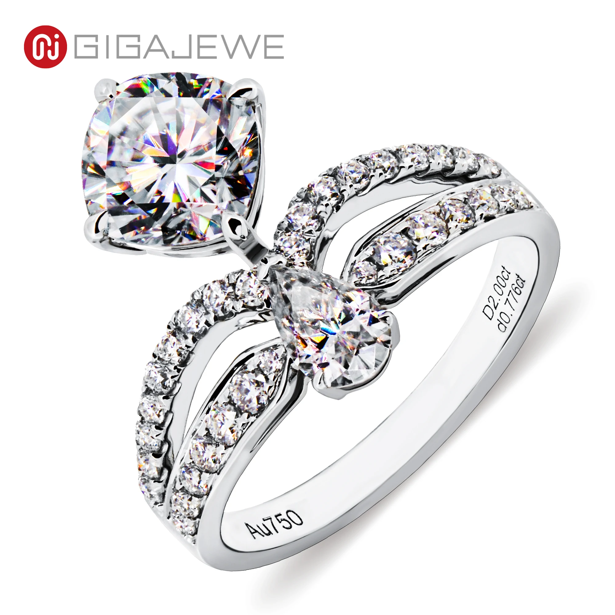 

GIGAJEWE Moissanite Customized Jewelry 2.0ct 7mm Cushion Cut White D VVS1 18K White Gold Ring Girlfriend Wife Women Gift