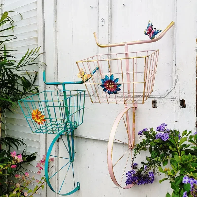 AliExpress Wrought Iron Bicycle Flower Basket Wall Decoration Courtyard Garden Wall Hanging Flower Rack Outdoor Balcony Wall Pendant Items