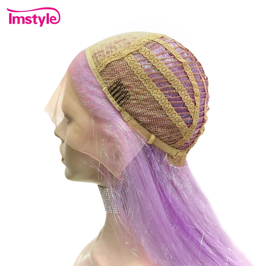 Imstyle Tinsel Lace Wig Pink Synthetic Lace Front Wig Long Straight Wig For Women Party Cosplay Wigs
