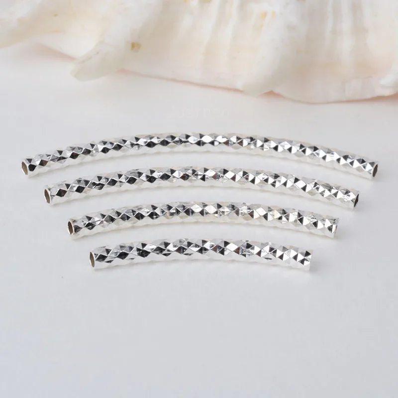 1 sztuka, 2mm stałe 925 sterling silver zakrzywione fasetowane tube spacer koraliki złącze dla naszyjnik i bransoletka z wisiorkiem tworzenia biżuterii — zdjęcie 2