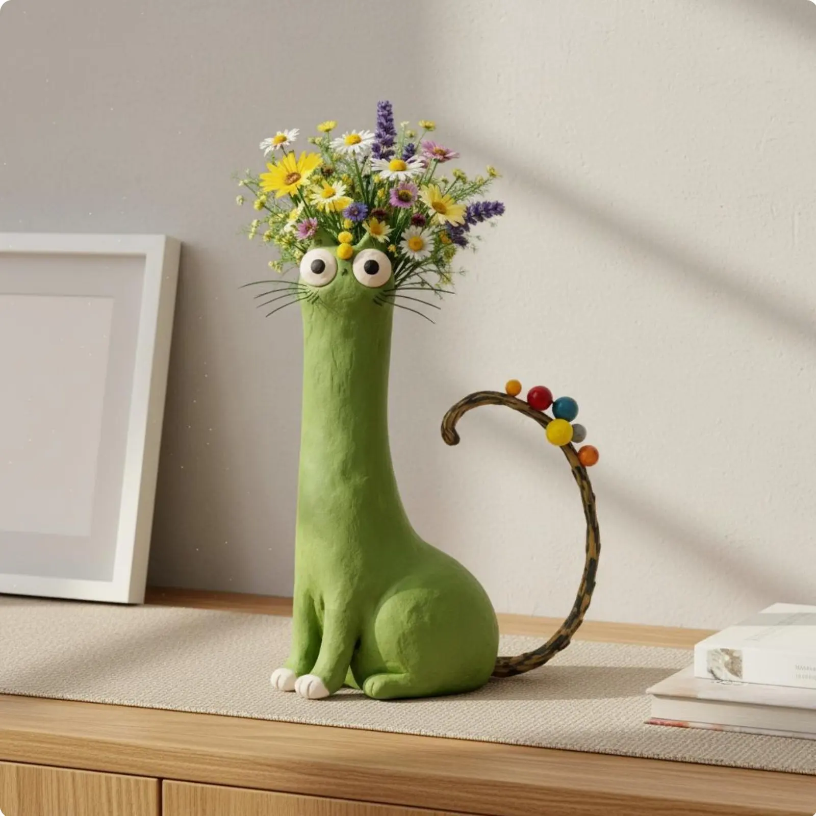 Cat Shaped Vase Whimsical Cartoon Cat Figure Flower Pot Unique Gift Quirky Animal Planter for Tabletop, Desktop, Bookshelf