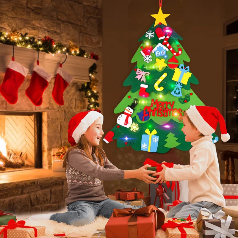 DIY Filz Weihnachts baum DIY Kinderspiel zeug Weihnachts dekoration Ornamente Weihnachts mann Kinder Baum Handwerk mit Licht hängenden Geschenken