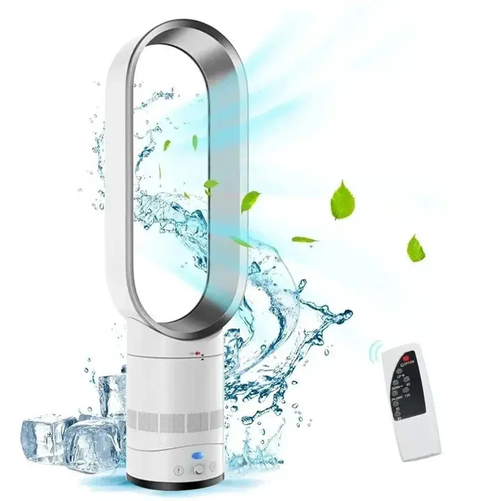 Ventilateur électrique sans pales de 16 pouces pour la maison, fonctionnement silencieux, télécommande et fonction minuterie ; ventilateur sur pied