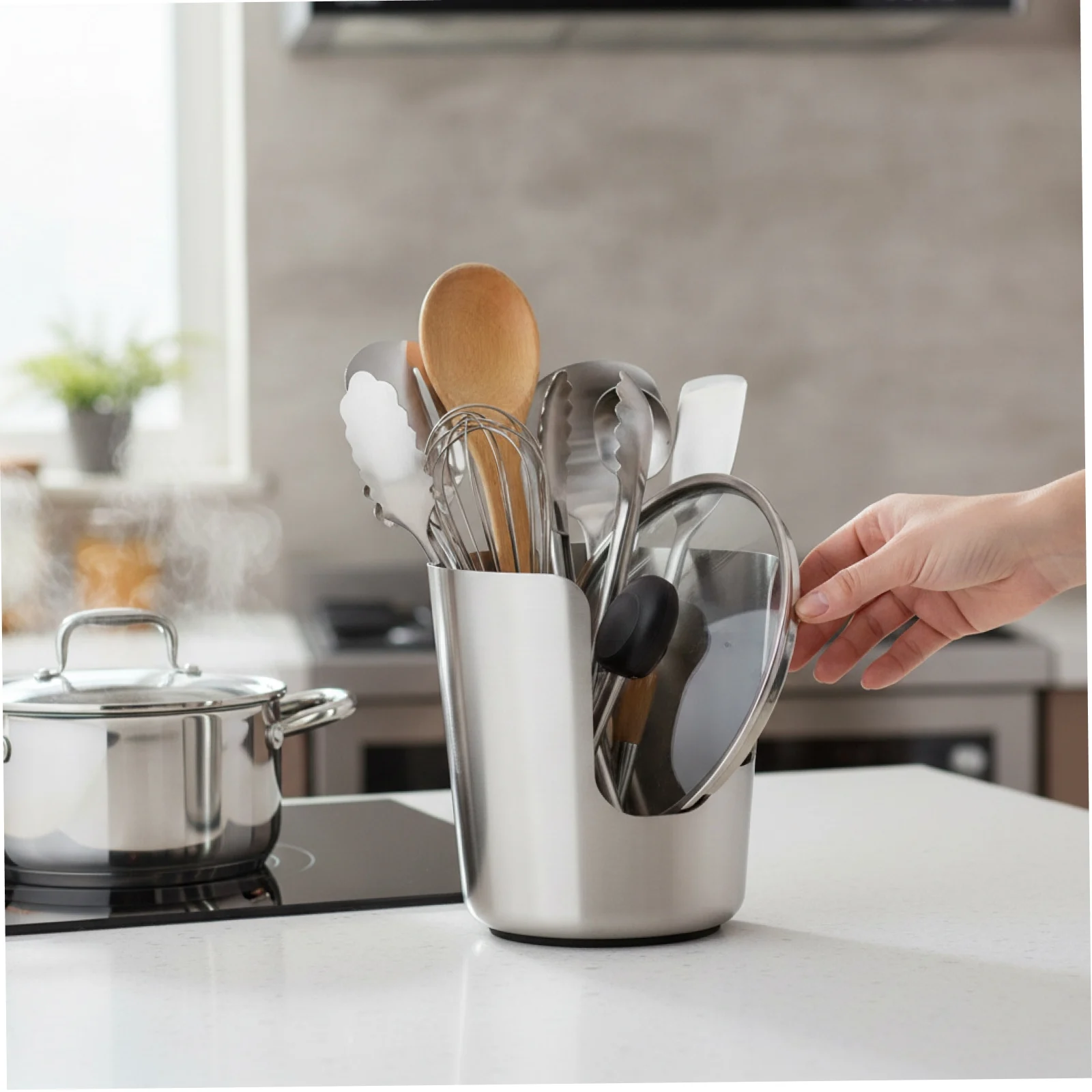 Stainless Steel Pot Lid Holder And Utensil Drainage Rack Combo for Kitchen Countertop Organization