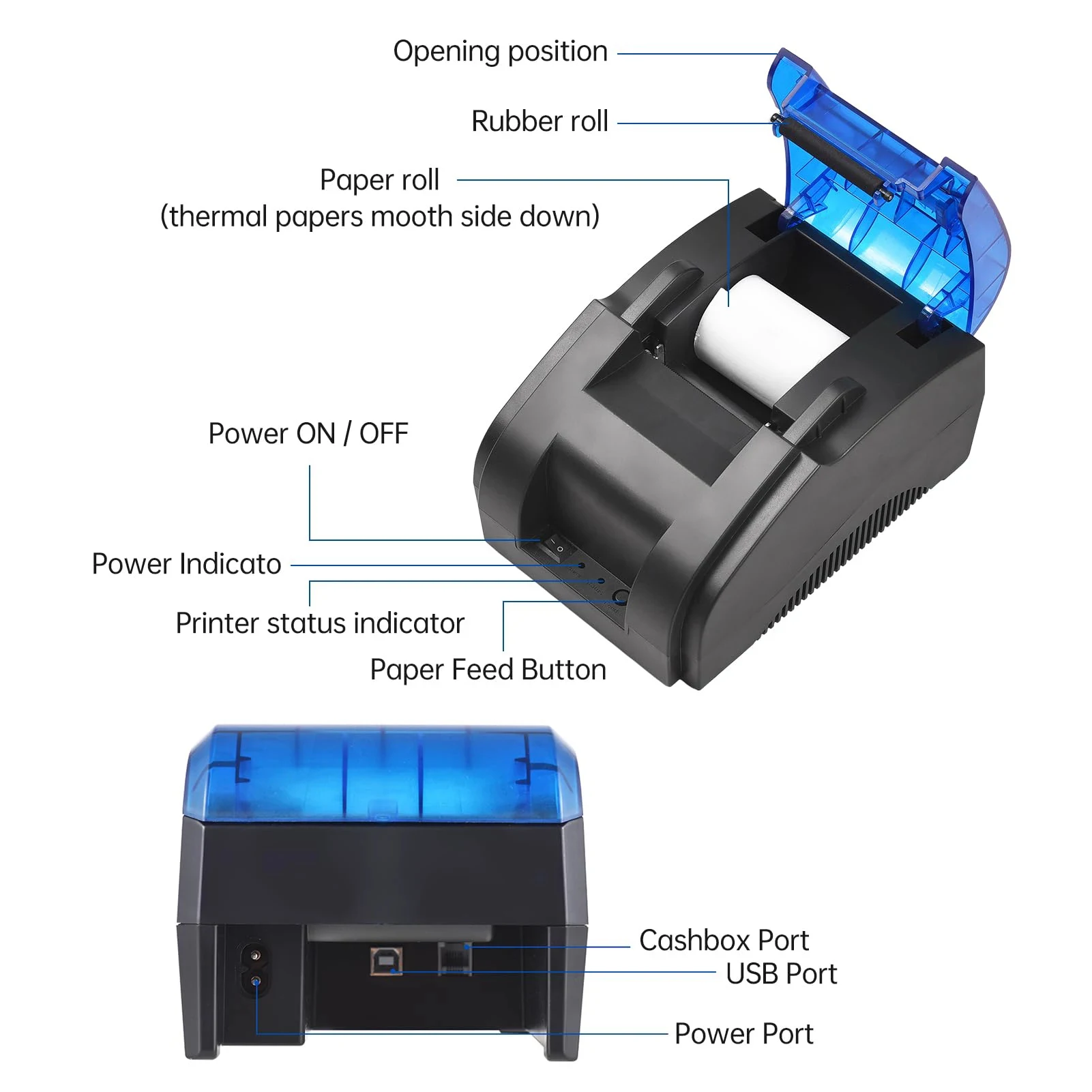 58mm Thermal Portable Bluetooth Wireless Printer Desktop Receipt Bill POS Compatible With Windows/Linux/Mac/Android/iOS Systems