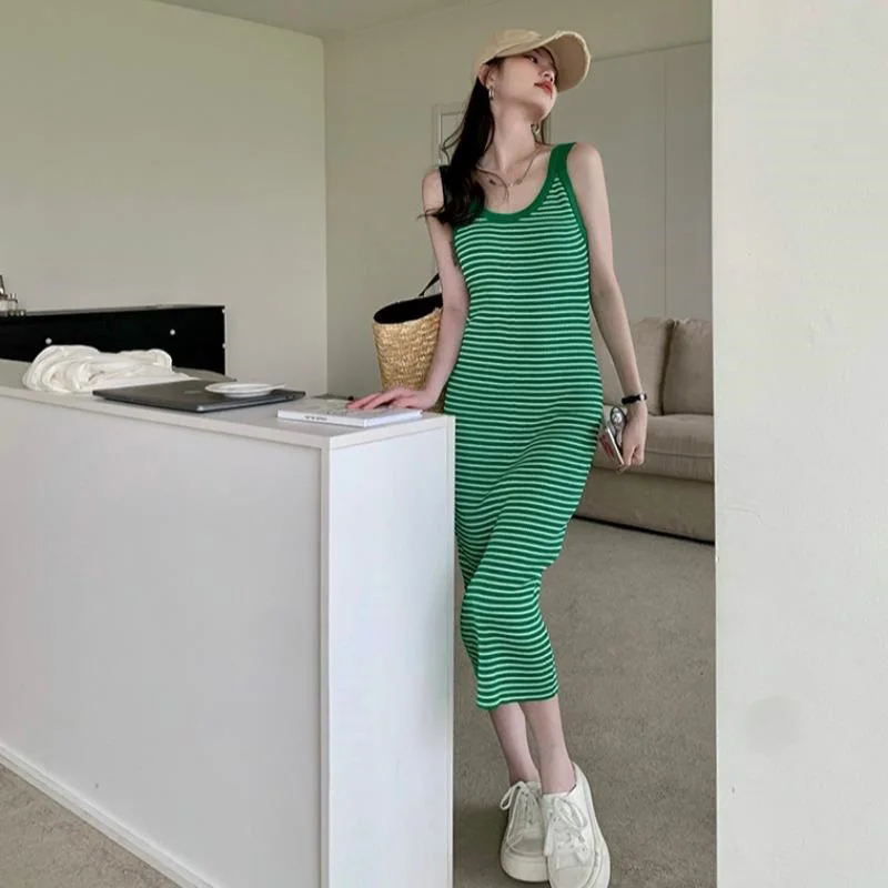 ฤดูร้อนสายคล้อง Robe ชุดราตรี Bodycon Casual Slim กลางชุดยาวสำหรับสตรีเข่า-ความยาว Beach T เสื้อชุด