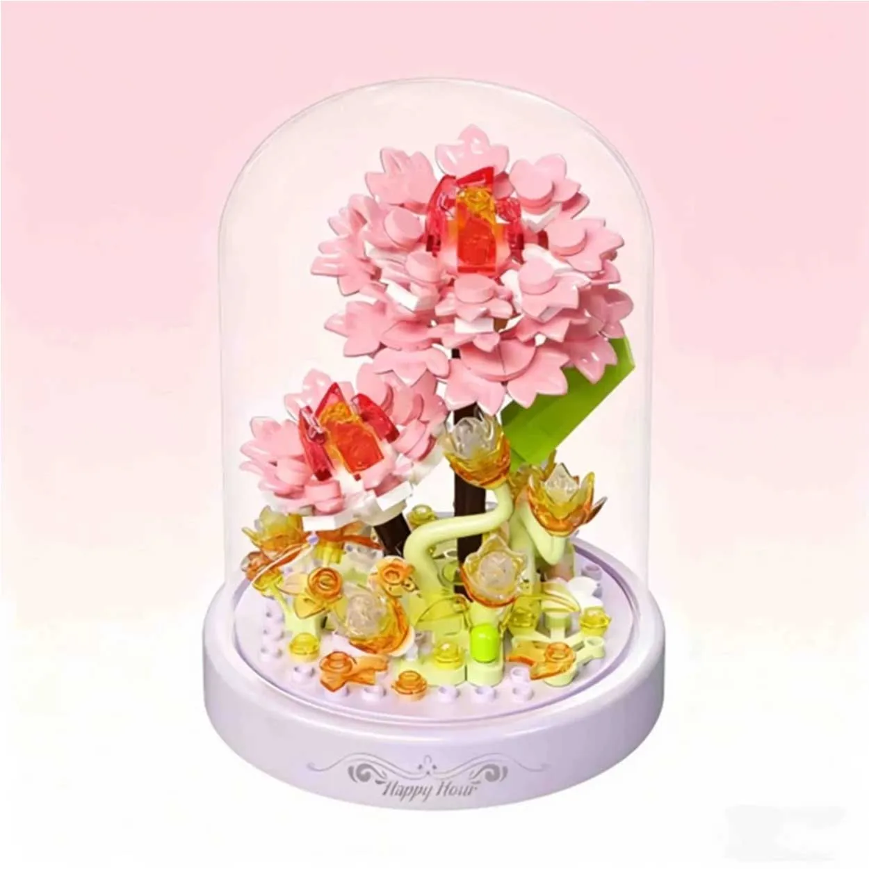 لتقوم بها بنفسك MOC زهرة اللبنات مع غطاء غبار الحفاظ على زهرة صغيرة اللبنات ديكور المنزل سطح المكتب الحلي الجمعية لغز اللعب هدايا عيد الميلاد هدايا الفتيات اكسسوارات الديكور #3