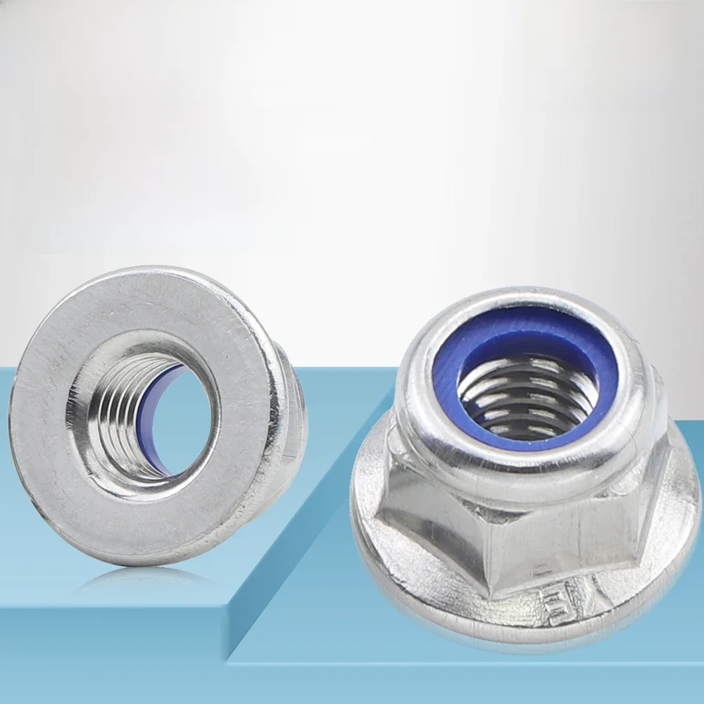 HOWSHENG-Hex Flange Nylon Insert Lock Nut, aço inoxidável, hexágono Flange Locknut, M4, M5, M6, M8,
