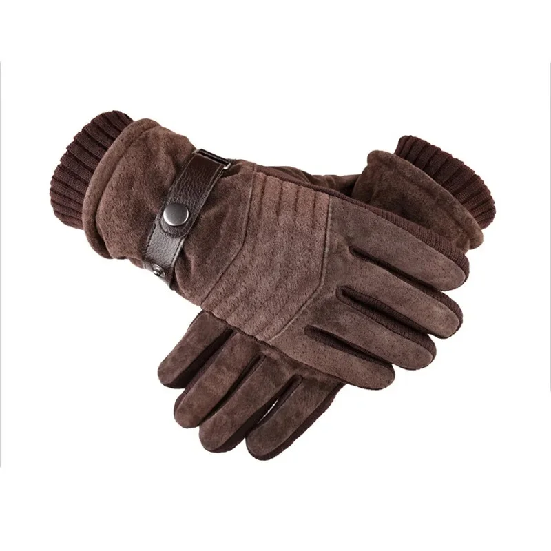 Gants chauds d'hiver pour hommes, en cuir véritable, décontractés, mitaines pour Sport de plein air, doigt complet