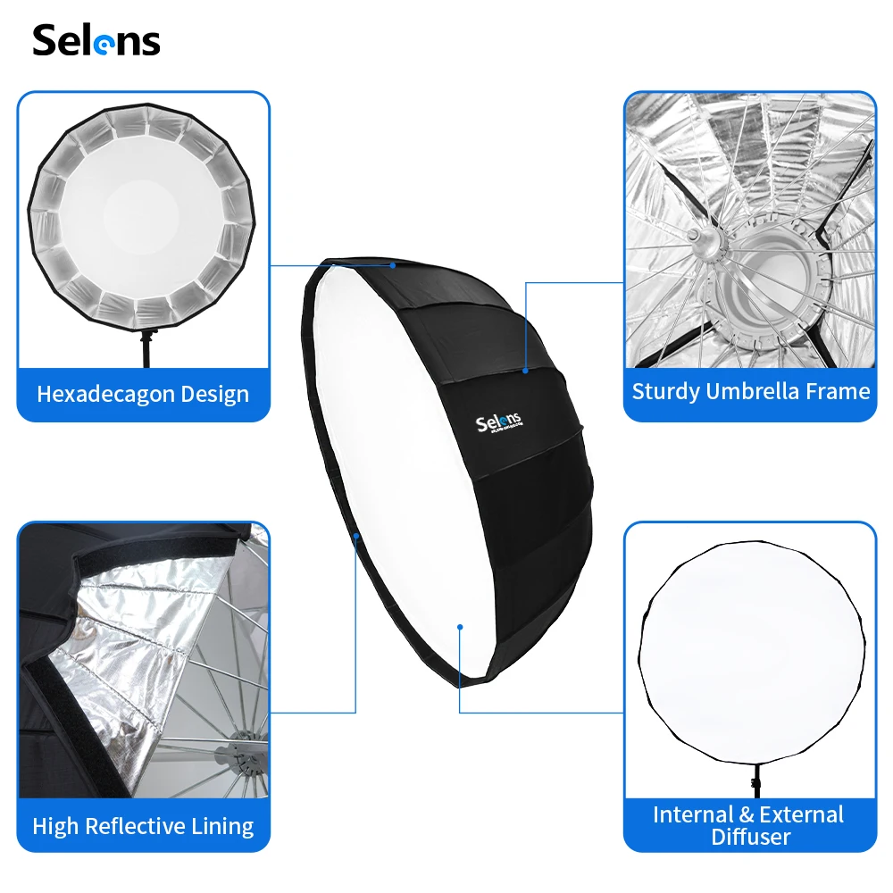 Selens 105cm 16 Rods Beauty Dish Umbrella Softbox Quick Folding Portable with Bowens Mount Speedring Soft Box for Portrait Flash