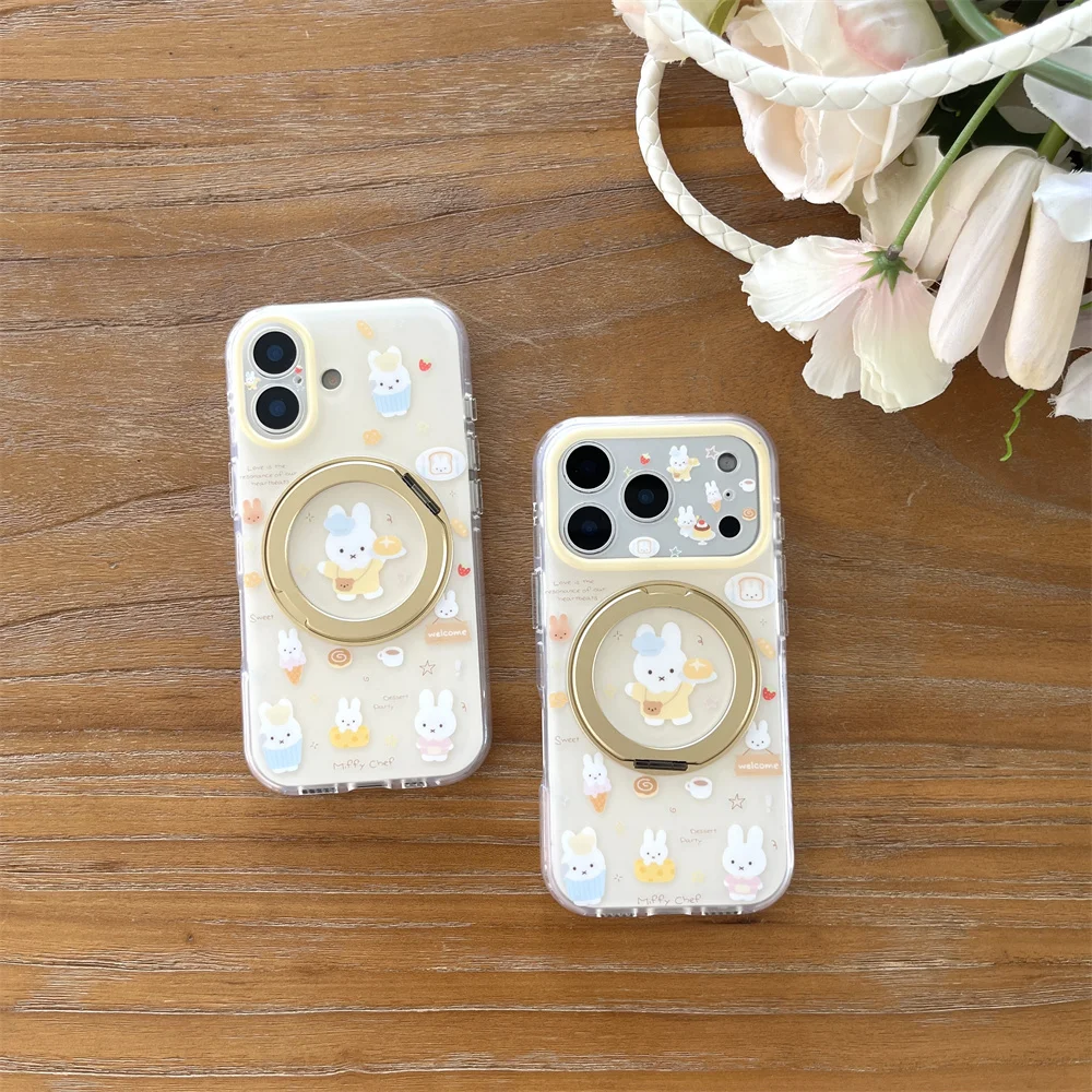Cute Miffy Rabbit Magnetic Phone Case for iPhone 15 16 17 16 Pro Max Cover With Rotate Stand Protective Cover For Apple 17 Pro