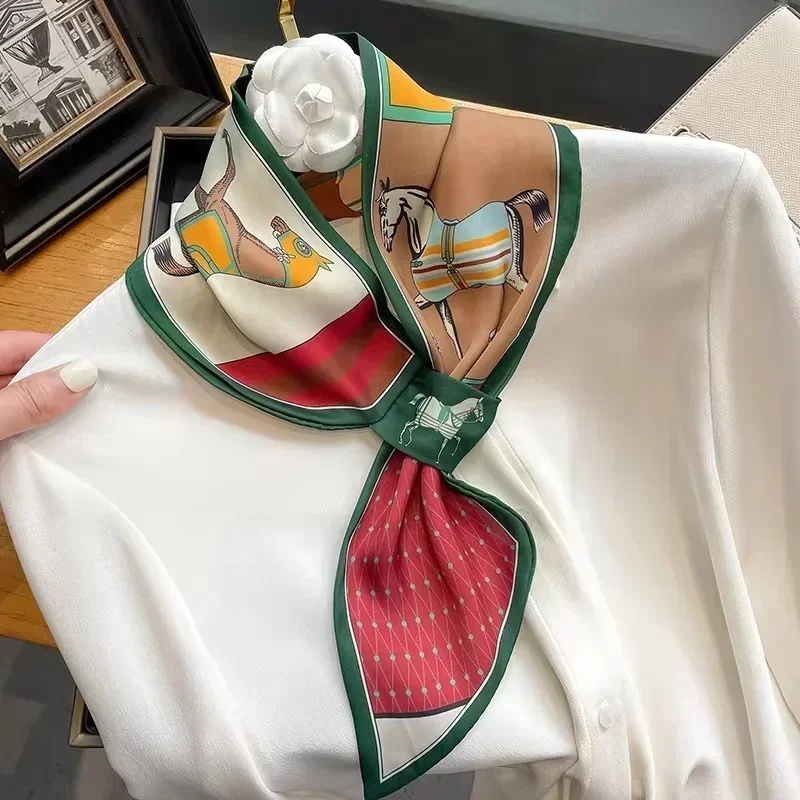 Bande de luxe printemps été oreille foulard en soie femmes rayé imprimé foulard poignet serviette Style coréen cravate sac dames cou écharpe