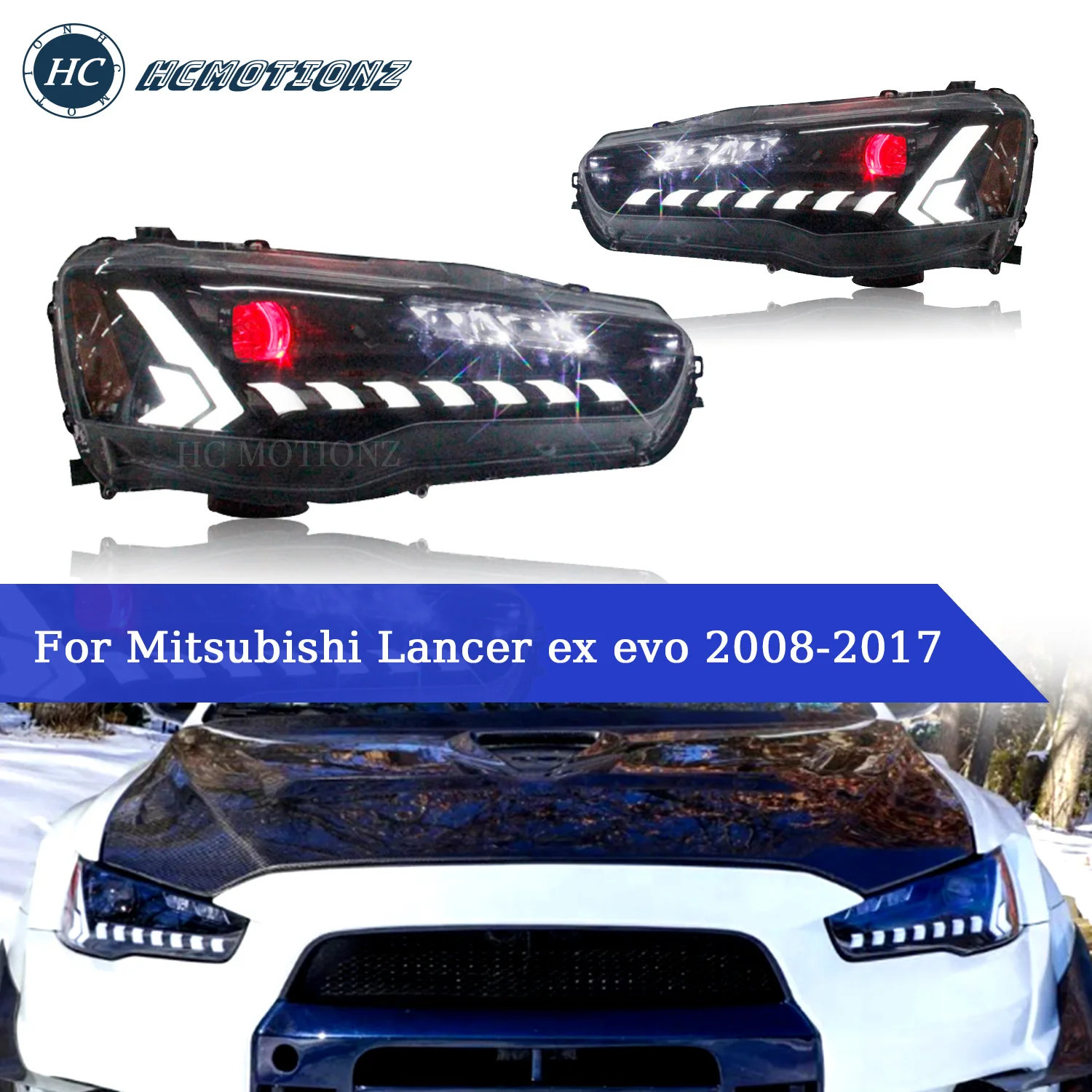 

HCMOTIONZ LED Headlights Assembly for Mitsubishi Lancer EVO X 2008 - 2017 Head Lamps With LED DRL Start UP Animation