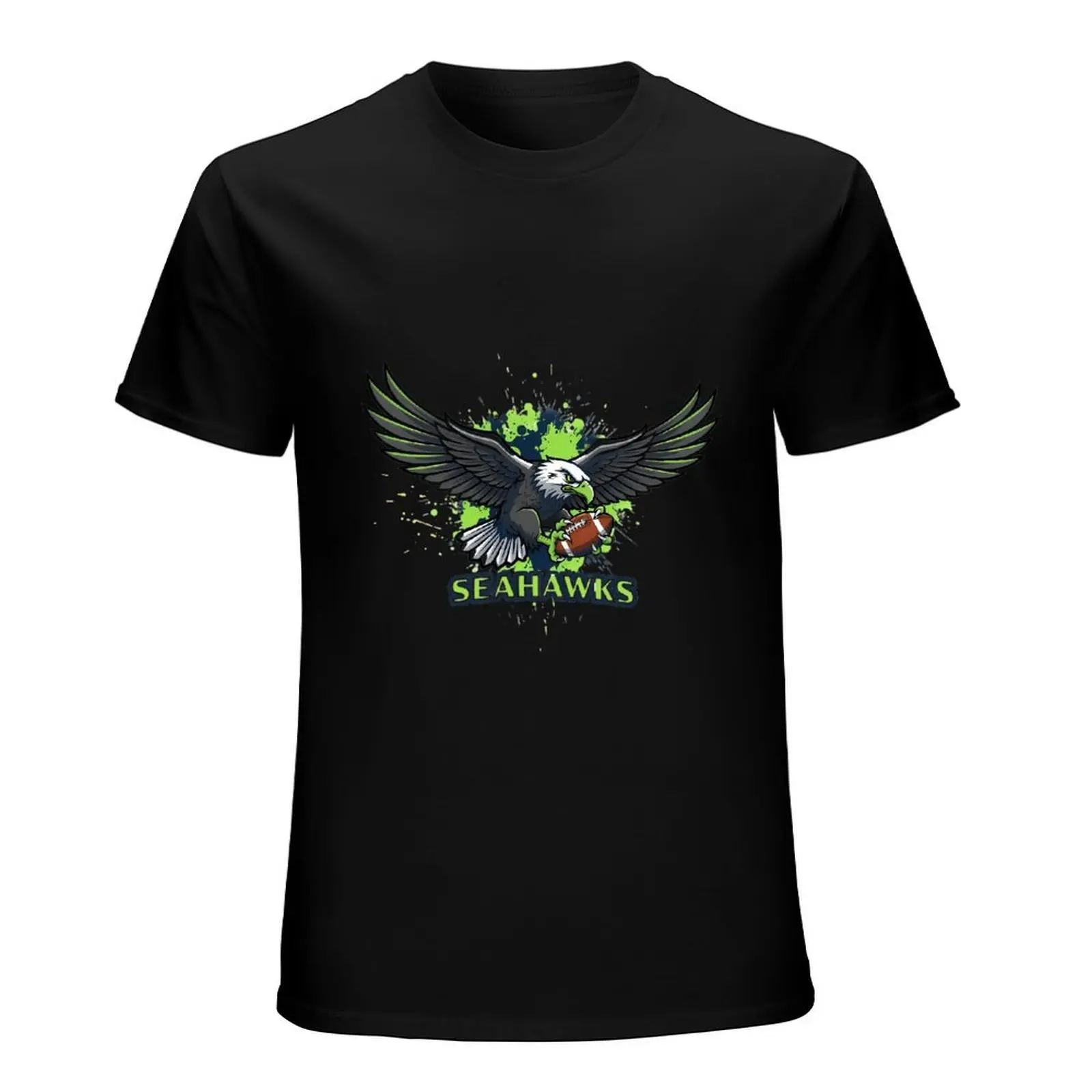 Neon Green Splash Seattle Seahawks Eagle Football Graffiti Print Casual Hip Hop Short Sleeve Tshirt