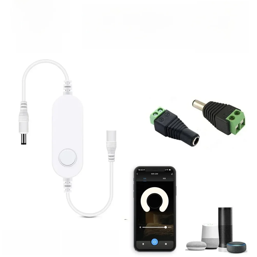 Mini Tuya SmartLife Wifi LED Controller DC12V-24V COB 5050 Einfarbiger LED-Streifen-Dimmerschalter Funktioniert mit Alexa Google Assistant