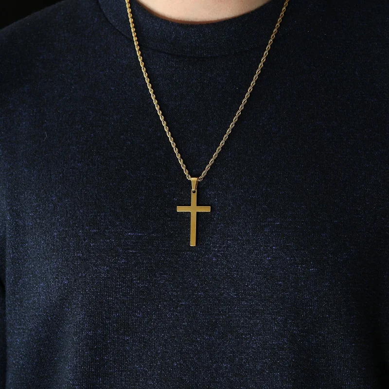3mm Mode Neue Edelstahl Kreuz Anhänger Halskette für Männer Frauen Wist Seil Kette Halskette Colliers Partei Schmuck Vintage geschenk