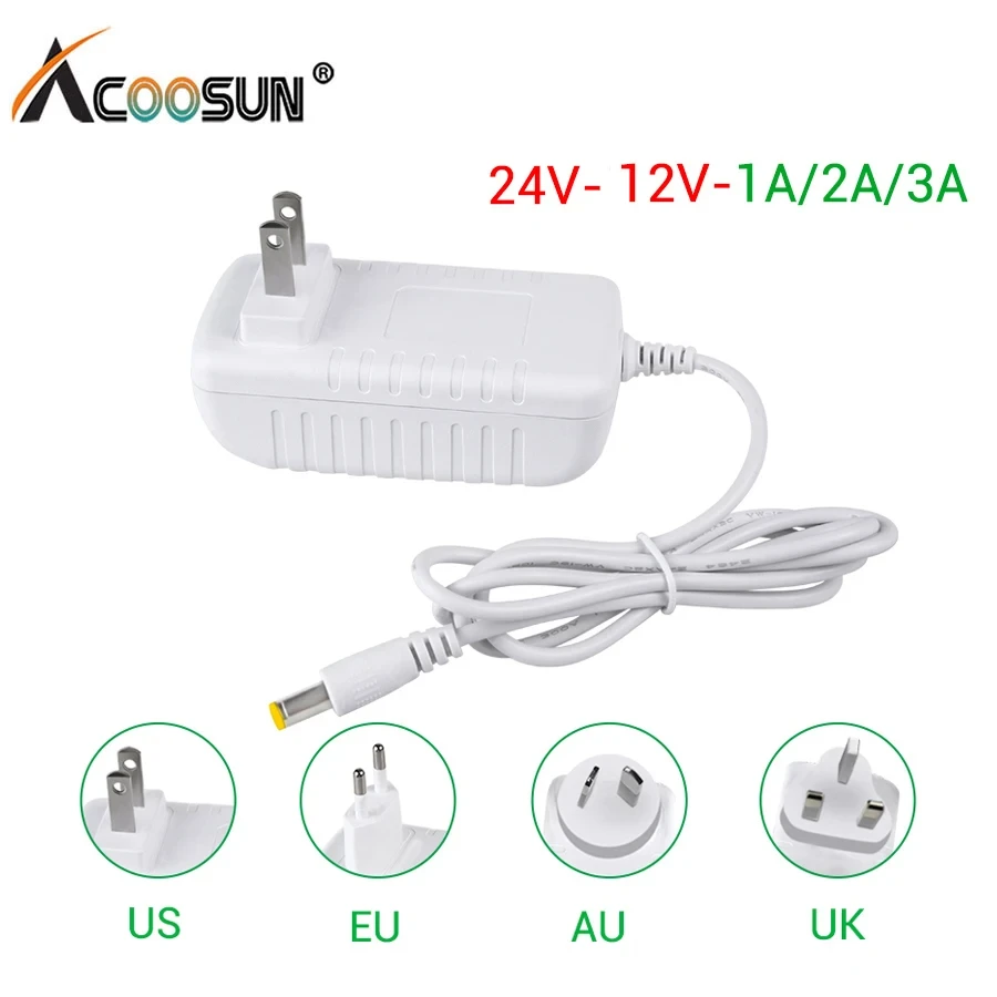 Alimentatore 12V 24V trasformatore adattatore di alimentazione 110V 220V AC a DC adattatore di alimentazione a luce LED 2A 3A EU US UK AU Plug