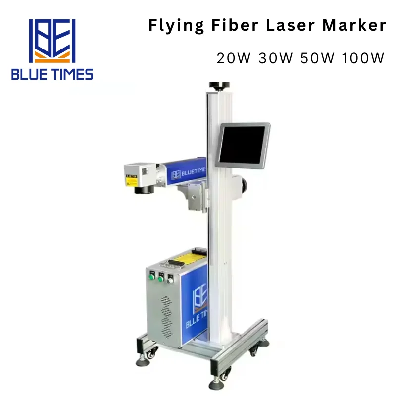 Bluetimes Flying Fiber Laser Marking Machine New Condition Automatic Jpt 50W 100W 30W 20W AI DXF DST PLT BMP Gantry Type Metal