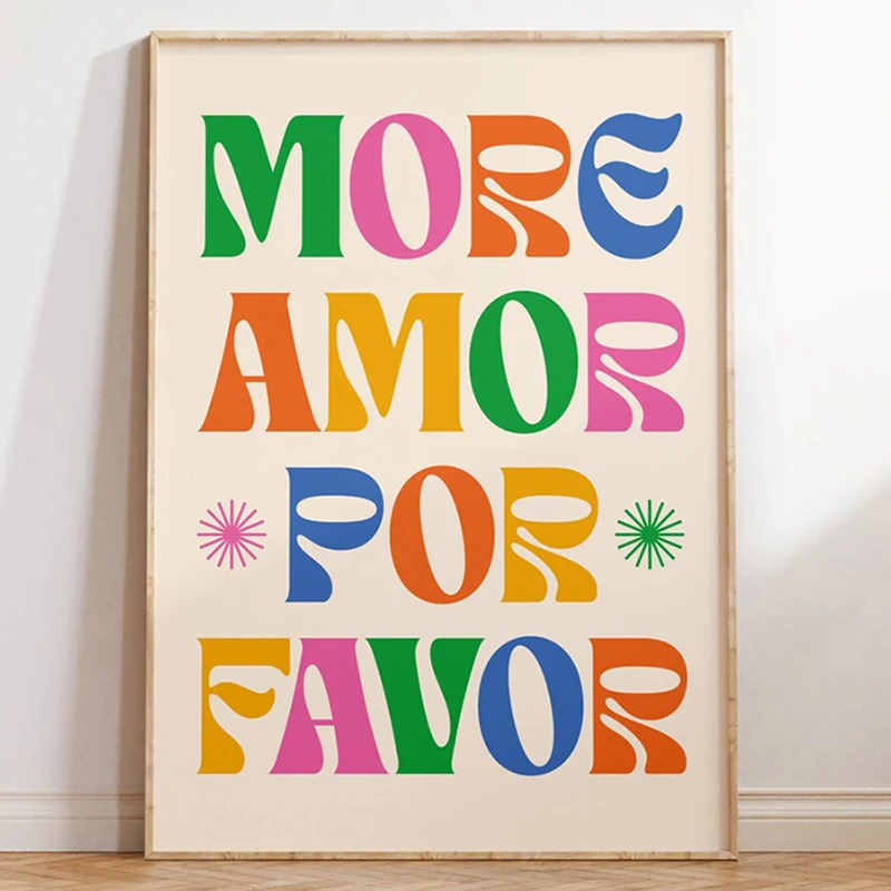 Nordic More Mas Amor Por Favor Spanish Quote Poster Print Canvas Painting Trendy Pink Love Quote Wall Art Room Home Decoration