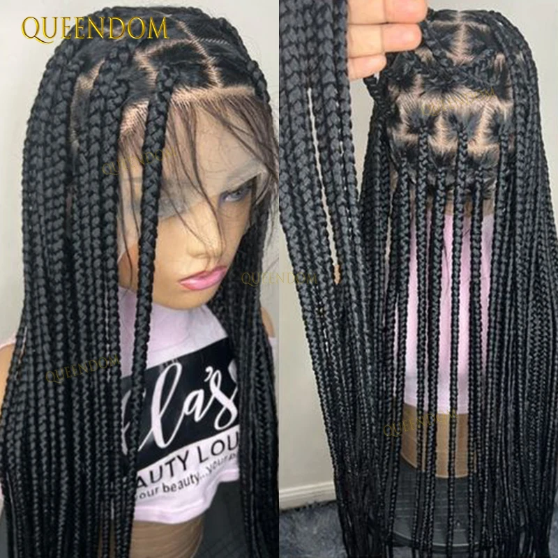 

36 "Джамбо-косички, синтетические полные кружевные плетеные парики для чернокожих женщин, коса без узлов, кружевной парик, коса, африканские плетеные парики из волос