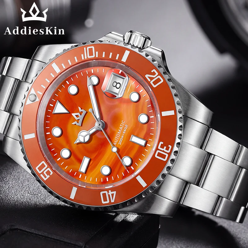 AddiesKin K012 Men's 200M Professional Dive Watch Sardonyx Natural Stone Dial Color Coordinated Ceramic Bezel ST2130 Automatic