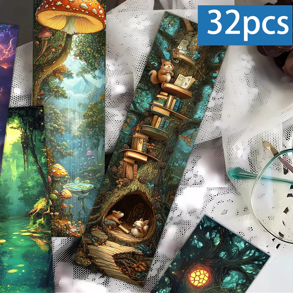 32pcs, Magical Fairy Tale Forest Bookmark, Christmas, Halloween, Suitable for Teachers, Readers, and Book Lovers, Birthday Gift.