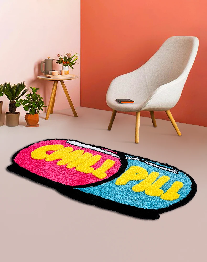 3D Cute Chill Pill Rug for Bathroom Bedroom Cool Pill Shaped Area Rug Home Decor Fluffy Oval Bath Carpet Aesthetic Nonslip Mat