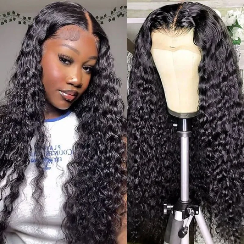 13x6 Curly hd transparent lace front wig 40 inch deep wave glueless brazilian wigs human hair pre plucked for women choice