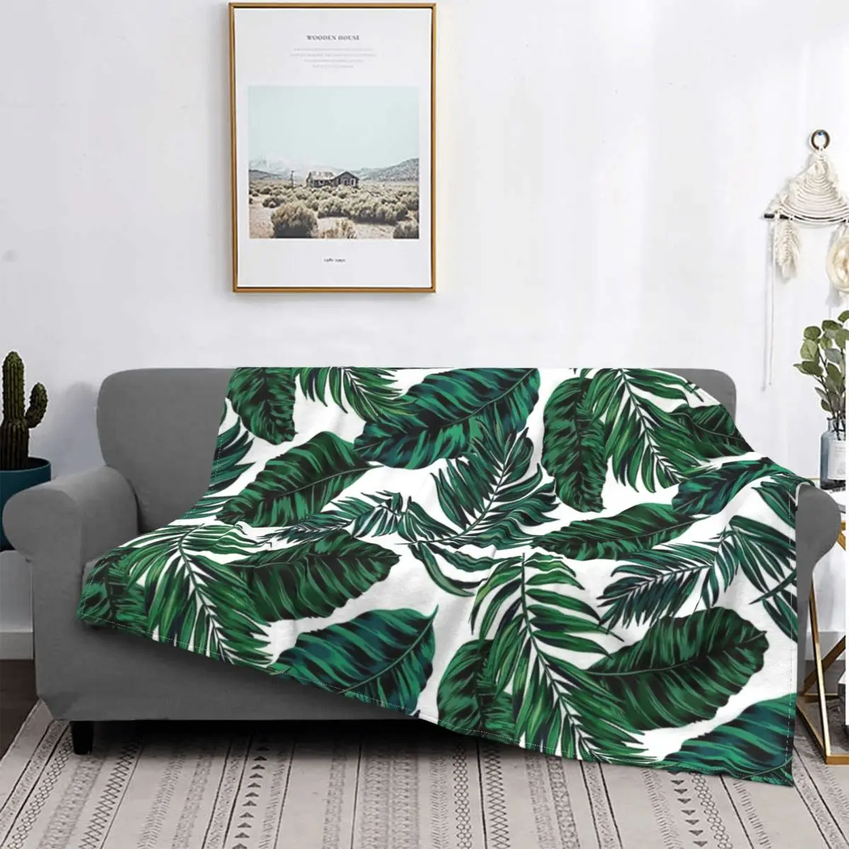 

Winter Warm Blanket TTropical Leaves Pattern Throw Blanket Ultra Velvet Blanket Lightweight Bed Blanket Quilt Durable Home Decor