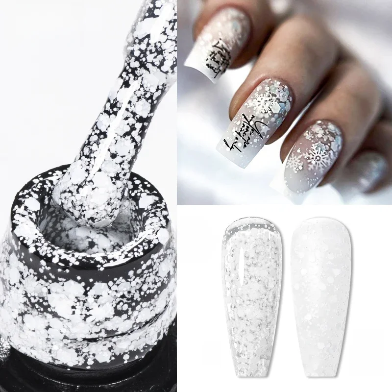 Vernis Ă ongles Gel flocon de neige UV LED Semi Permanent blanc laiteux rose paillettes neige paillettes Gel ongles Art Design vernis manucure 7ml