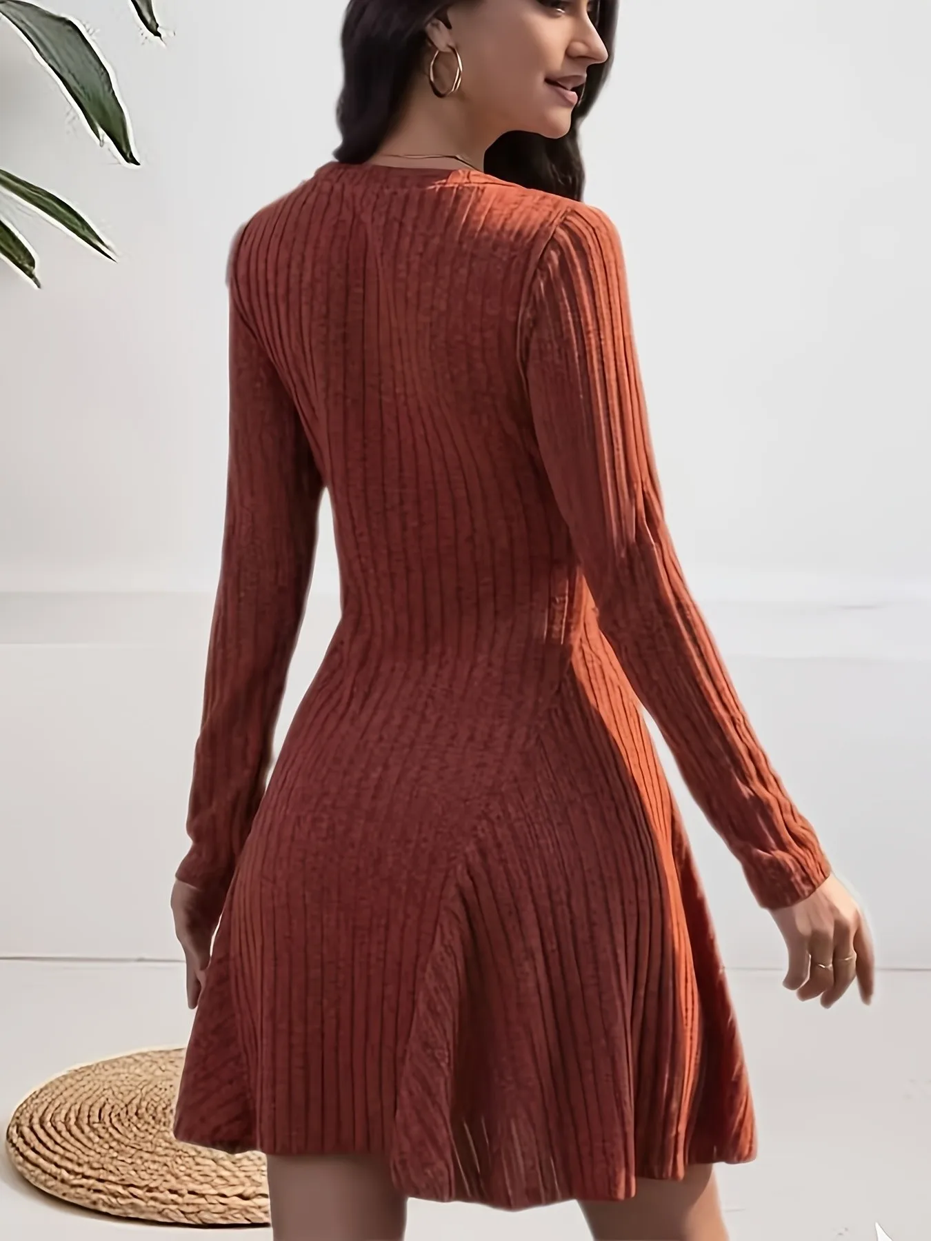 Sukienka damska, casualowa, dopasowana, w jednolitym kolorze, prążkowana, wygodna, oddychająca, modna, jednoczęściowa odzież.