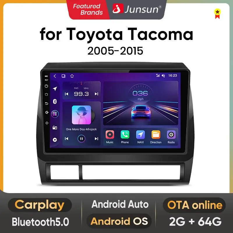 Junsun Android 13 Car Head Unit, 9-in In-Car Media Touchscreen for Toyota Tacoma 2005-2015, Wireless CarPlay, Auto GPS Navigation, WiFi, Bluetooth, 2G RAM 64G ROM Multimedia Video Player, Car Video Players