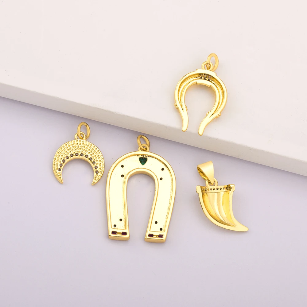 Handmade DIY Horseshoe/Horn/Moon Shape Gold Plated Keychain Pendant Jewelry Necklace Bracelet Earrings Copper CZ Gift Wholesale