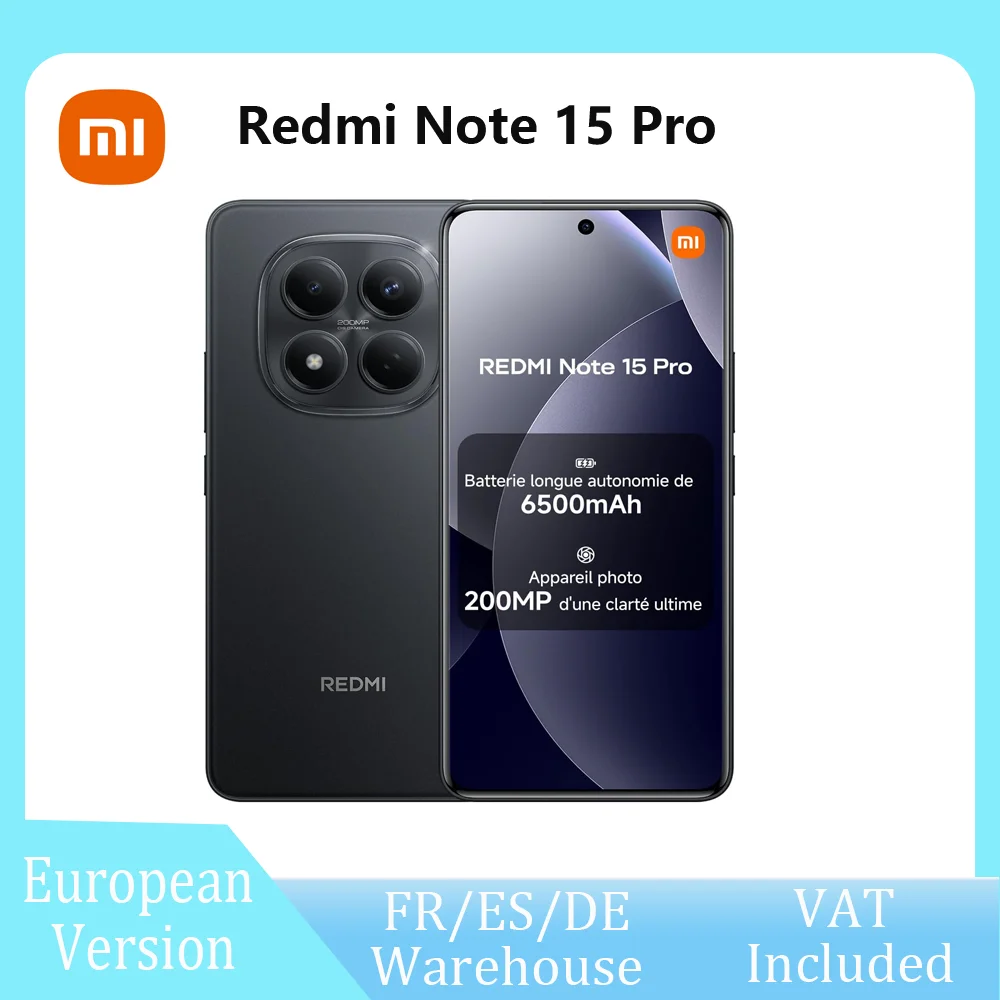 Smartphone Xiaomi REDMI Note 15 Pro Version Européenne, Appareil Photo 200MP, 8+256GB, 12+512GB, Batterie 6500mAh, IP65, Écran AMOLED FHD+ 6.77 pouces