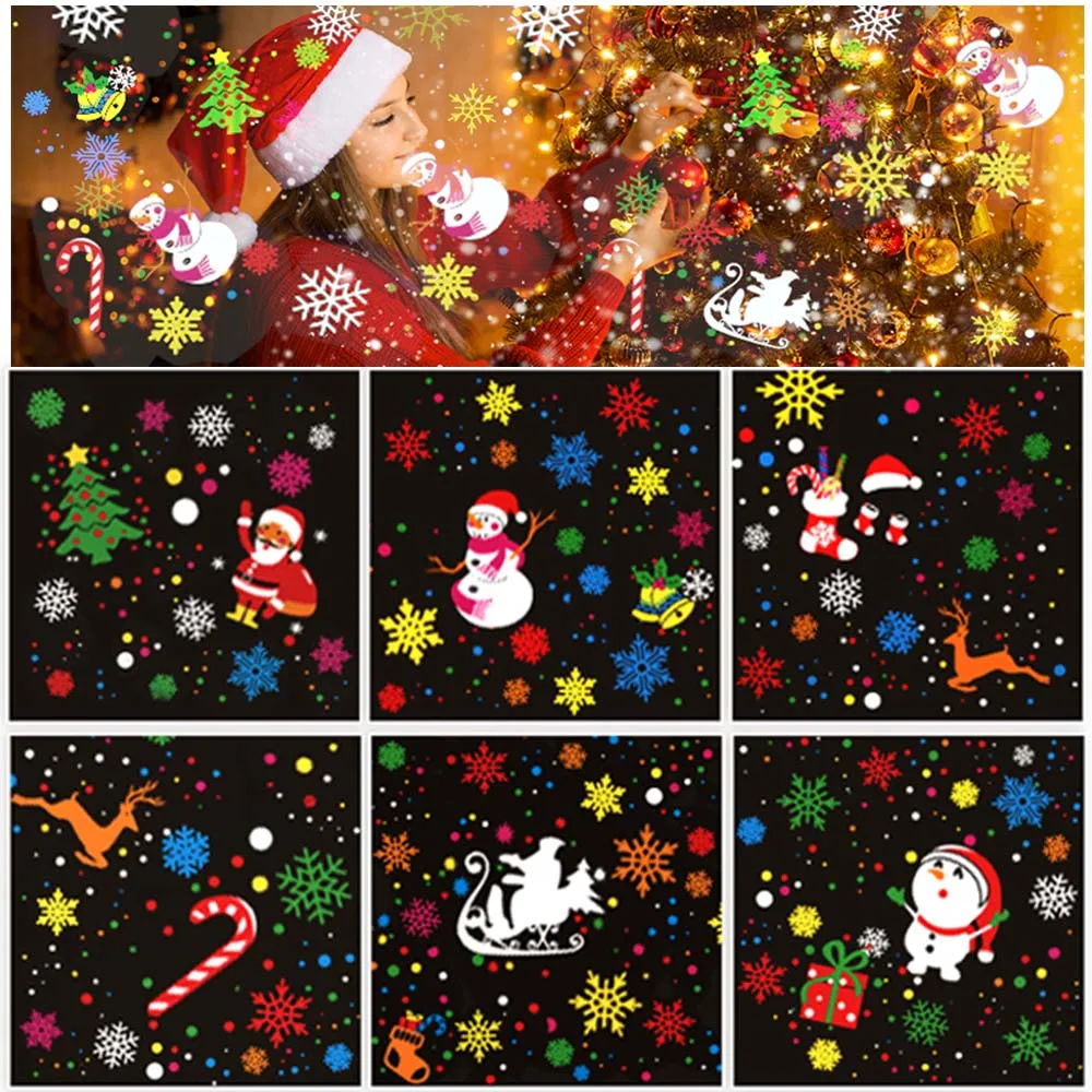 Lampu Proyeksi Natal Bertenaga USB dengan Pola Liburan LED Dinamis Santa Claus Serpihan Salju Dekorasi Natal untuk Dinding dan Langit-langit