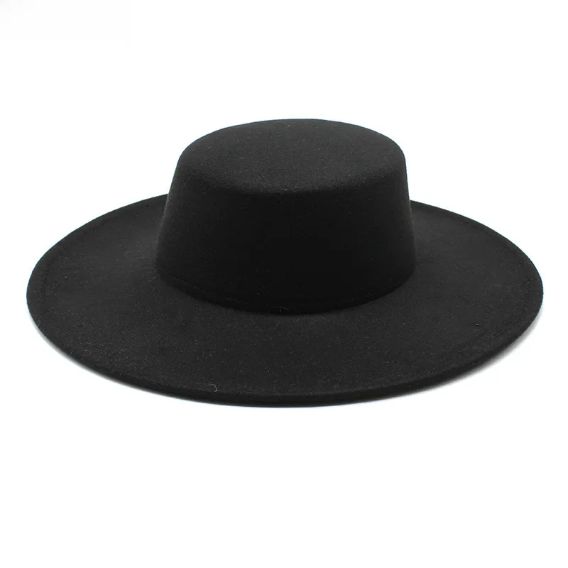 Chapeau français en feutre pour femme, grand bord large, Fedora, Derby en laine d'hiver, chapeaux de mariage et de jazz, dessus plat, 10cm